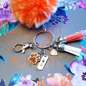 Paw Print Pom Pom keychain with charms